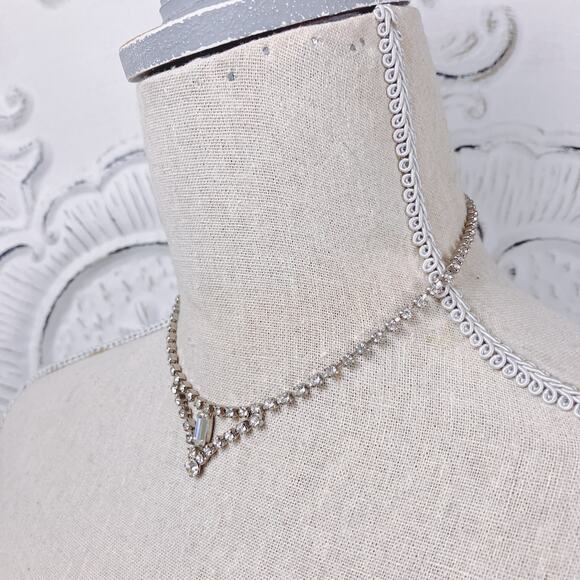 Vintage Mid Century Choker Necklace, Rhinestone, Hollywood Regency, 1950s - Picture 11 of 11